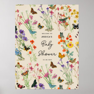 Waterverf Wildbloemen Butterflies Baby shower Poster