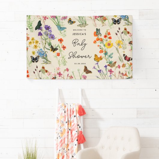 Waterverf Wildbloemen Butterflies Baby shower Spandoek (Insitu)
