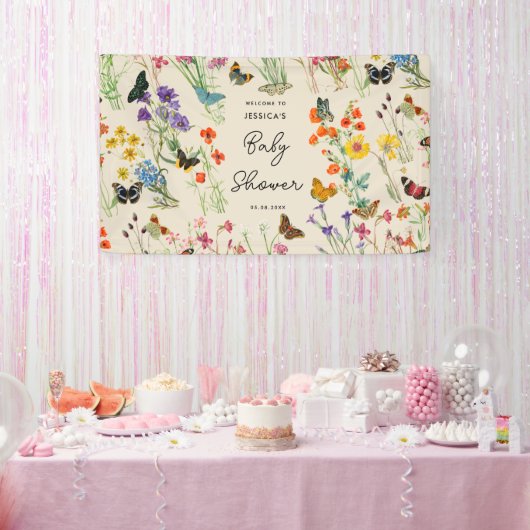 Waterverf Wildbloemen Butterflies Baby shower Spandoek (Feest)