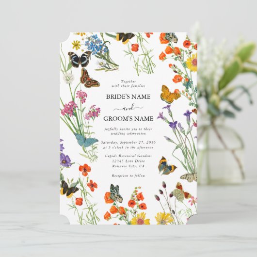 Waterverf Wildbloemen Butterflies Floral Wedding Kaart (Staand voorkant)