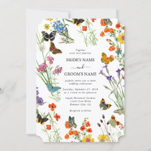 Waterverf Wildbloemen Butterflies Floral Wedding Kaart