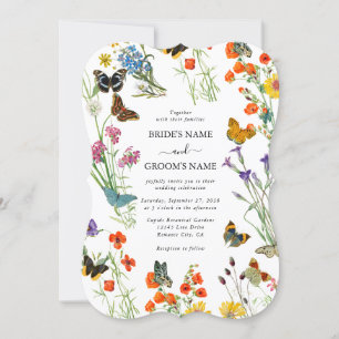 Waterverf Wildbloemen Butterflies Floral Wedding Kaart