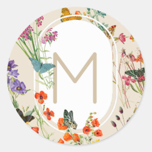 Waterverf Wildbloemen en Butterflies Floral Garden Ronde Sticker