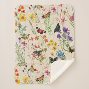 Waterverf Wildbloemen en Butterflies Floral Garden Sherpa Deken