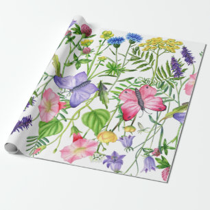 Waterverf Wildbloemen en Butterflies Kleurrijk Cadeaupapier