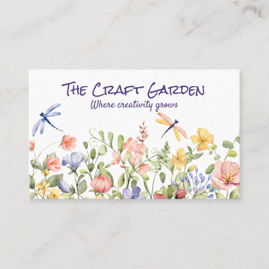 Waterverf Wildbloemen en libellen Visitekaartje (Voorkant)