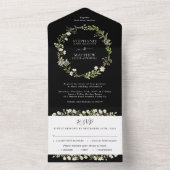 Waterverf Wildbloemen Floral Wedding Black All In One Uitnodiging (Binnen)