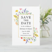Waterverf Wildbloemen Foto Goud Save The Date (Staand voorkant)