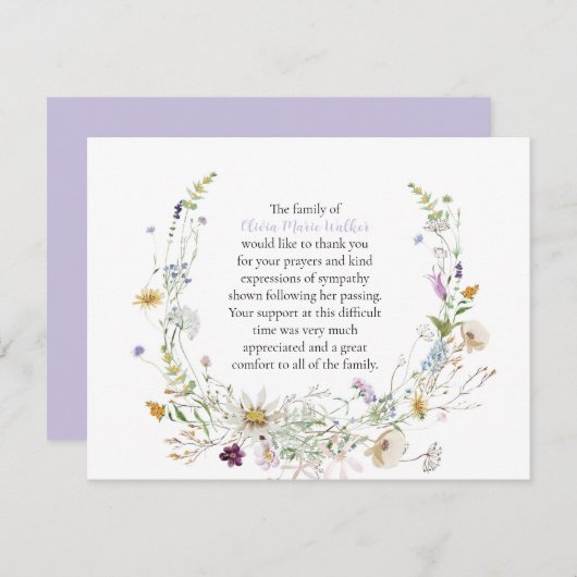 Waterverf Wildbloemen Funeral Script Hartelijk dan Bedankkaart (Voorkant / Achterkant)