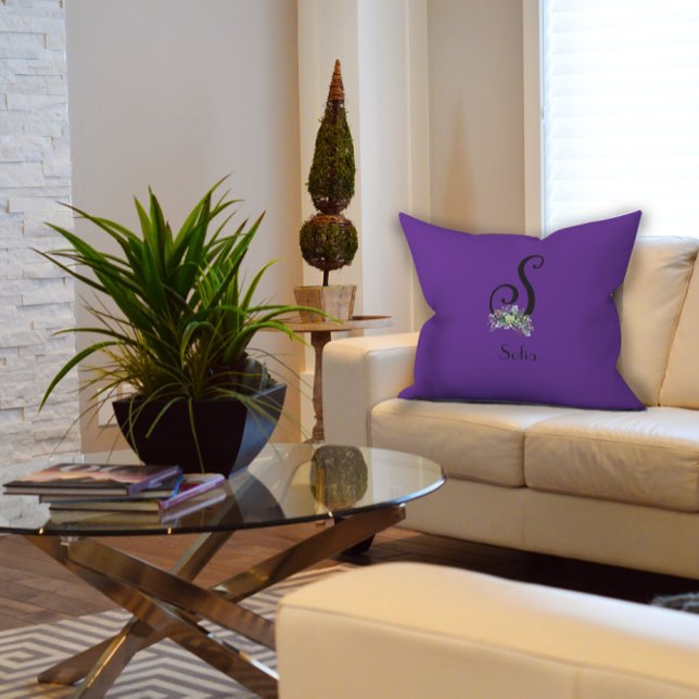 Waterverf wildbloemen initiaal monogram kussen (Creator heeft geüpload)