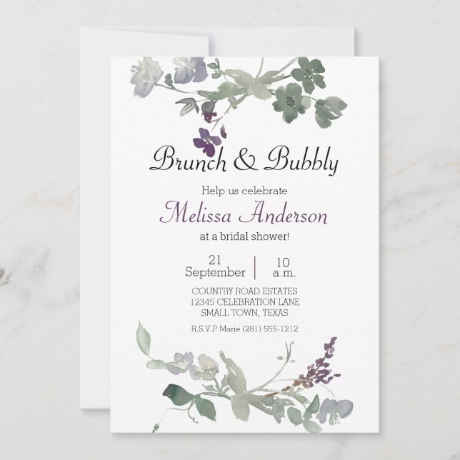 Waterverf Wildbloemen Lavender Bridal Brunch (Voorkant)