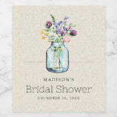 Waterverf Wildbloemen Linnen Boho Vrijgezellenfees Wijn Etiket (Enkel label)