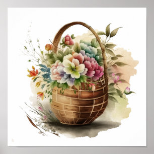 Waterverf Wildbloemen mandje Poster