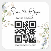 waterverf Wildbloemen Modern RSVP QR code bruiloft Vierkante Sticker (Voorkant)
