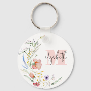 Waterverf Wildbloemen Monogram Sleutelhanger
