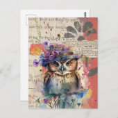 Waterverf Wildbloemen Owl  collage Briefkaart (Voorkant / Achterkant)