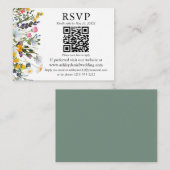 Waterverf Wildbloemen QR RSVP Weddenschap Groen Informatiekaartje (Voorkant / Achterkant)