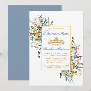 Waterverf Wildbloemen Quinceanera Dusty Blue Kaart