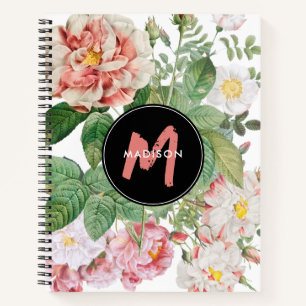 Waterverf Wildbloemen Rozen Witte Roze Monogram Notitieboek