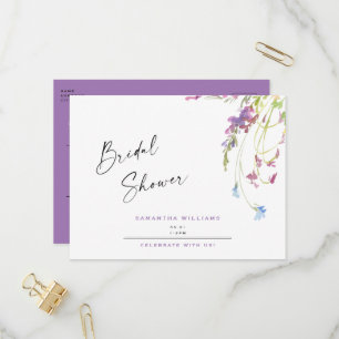 Waterverf Wildbloemen Vrijgezellenfeest lavender Uitnodiging Briefkaart