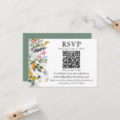 Waterverf Wildbloemen Weddenschap Groene QR RSVP Kaart (Voorkant / Achterkant in situ)