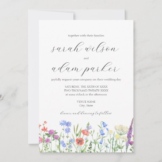 Waterverf Wildbloemen Weddenschap Kaart (Voorkant)