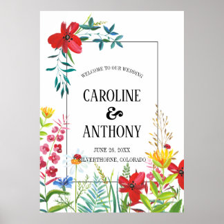 Waterverf Wildbloemen Weddenschap Welkomstteken Poster
