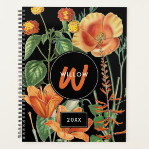 Waterverf Wildbloemen Zwart Oranje monogram Planner