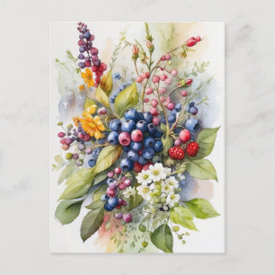 Waterverf Wilde bessen en bloemen Natuur Briefkaart