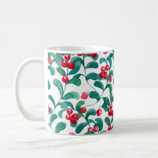 Waterverf wilde bessen, naadloos patroon. koffiemok