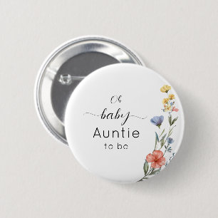 Waterverf Wilde Bloem Baby Shower Tante-in-spe Ronde Button 5,7 Cm