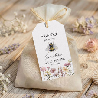 Waterverf Wilde Bloem & Bij Baby Shower Cadeaulabel