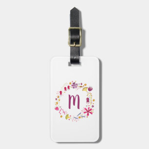 Waterverf Wilde bloem met grote monogram Aangepast Bagagelabel