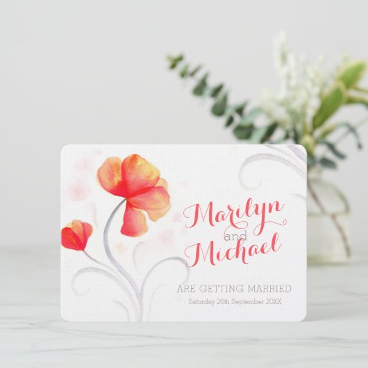 Waterverf wilde bloem oranje bruiloft uitnodigen kaart (Staand voorkant)