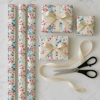 Waterverf Wilde Bloem Papaver Madeliefjes Inpakbun Inpakpapier Vel