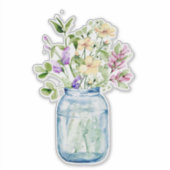 Waterverf Wilde Bloem Posy Bouquet Glass Jar Sticker (Voorkant)