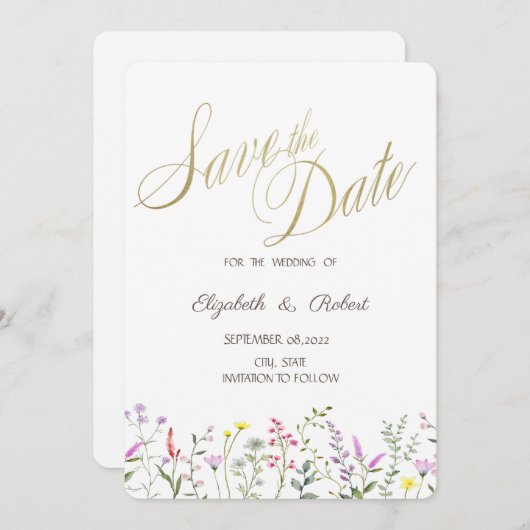 Waterverf Wilde bloem sparen de Datum Save The Date (Voorkant / Achterkant)