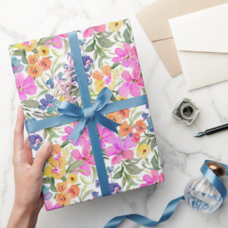 Waterverf Wilde Bloem - Zacht Roze Paars Cadeaupapier