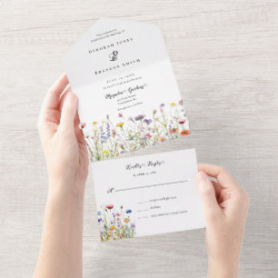 Waterverf Wilde Bloemen Bloeiende Lente Bruiloft All In One Uitnodiging