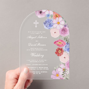 Waterverf Wilde Bloemen Boog Bruiloft Acryl Uitnodigingen