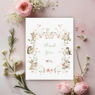 Waterverf Wilde Bloemen Bosdieren Baby Shower Bedankkaart