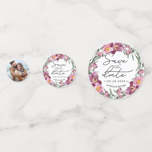 Waterverf wilde bloemen die de datum bewaren confetti (Voorkanten)