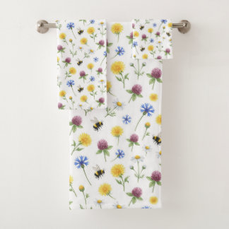 Waterverf wilde bloemen en honingbijen  bad handdoek