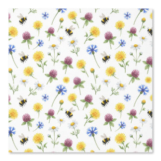 Waterverf wilde bloemen en honingbijen behang