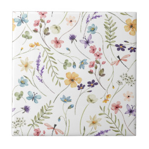 Waterverf wilde bloemen en vlinders patroon tegeltje