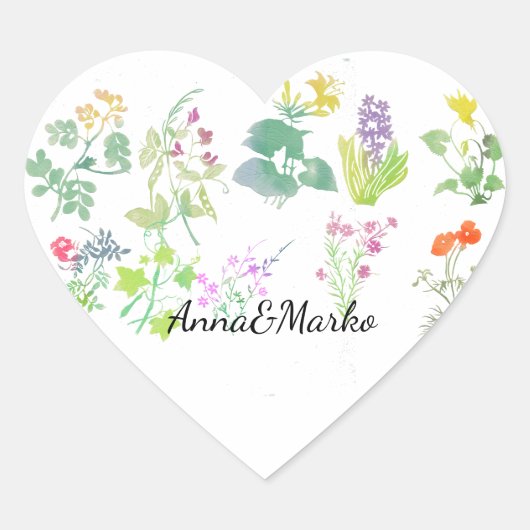 Waterverf wilde bloemen hart sticker (Voorkant)