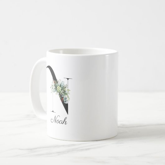 Waterverf wilde bloemen initiaal monogram koffie m koffiemok (Voorkant links)