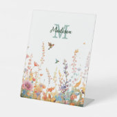 Waterverf Wilde Bloemen Monogram Gepersonaliseerde Reclamebord Met Voetstuk (Voorkant)