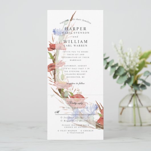 waterverf wilde bloemen papaverbruiloft uitnodigen kaart