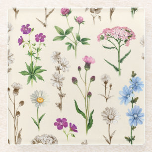 Waterverf wilde bloemen patroon. glazen onderzetter